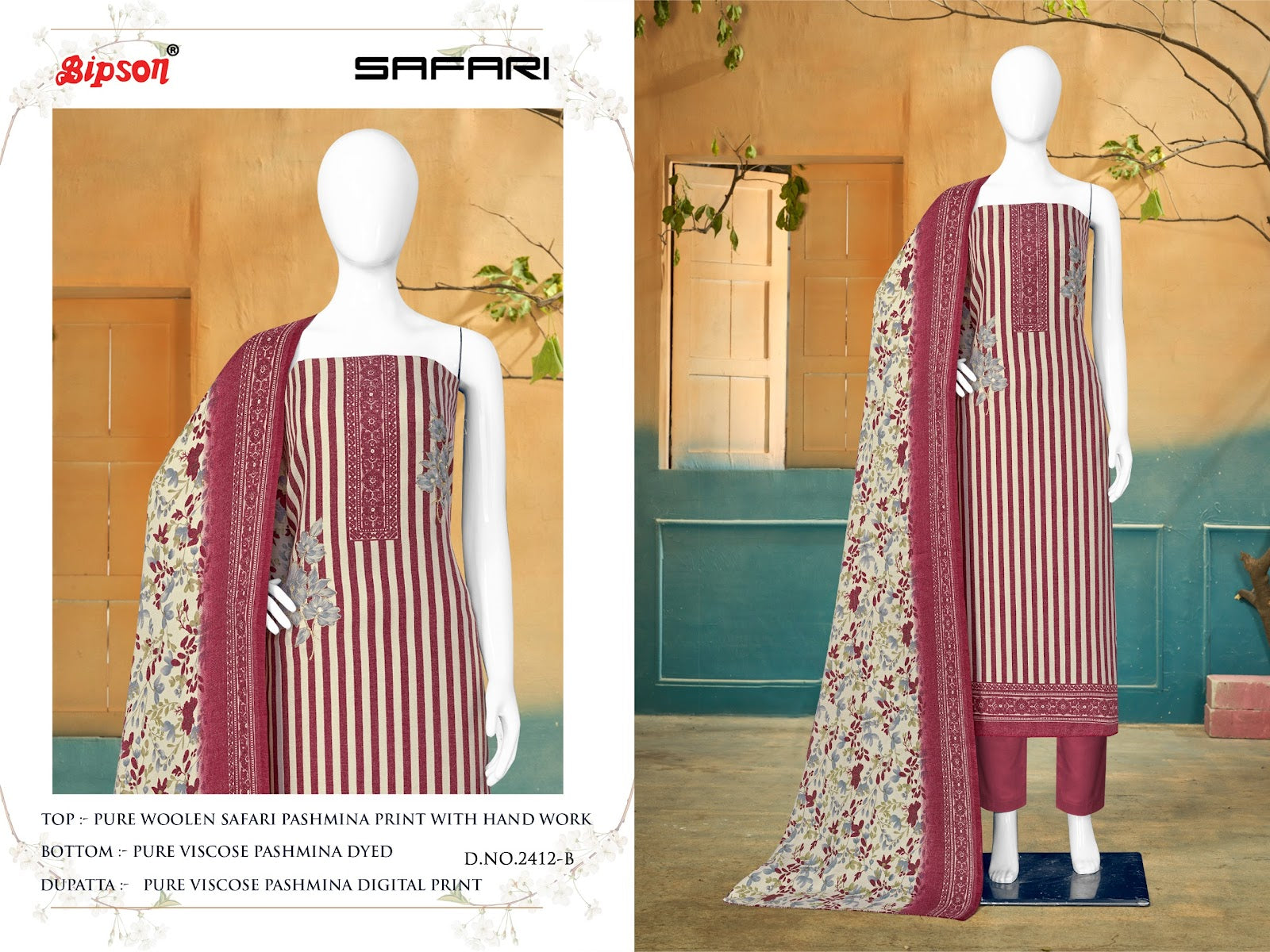 Safari-2412 Bipson Prints Wool Pashmina Suits