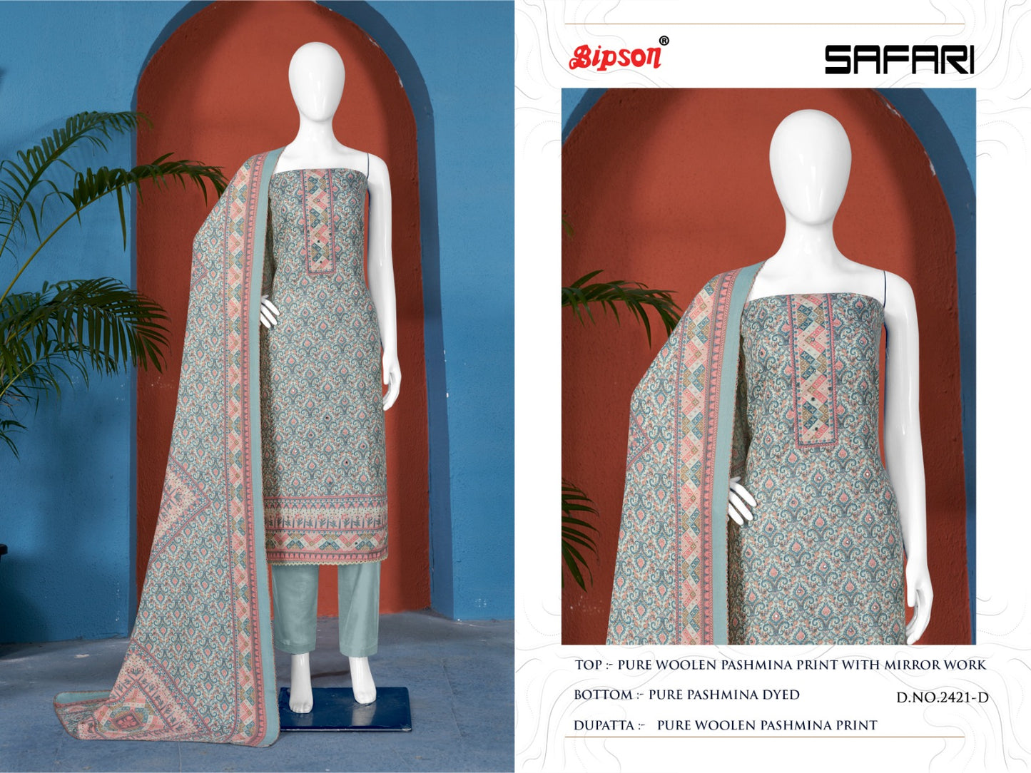 Safari-2421 Bipson Prints Woollen Pashmina Suits