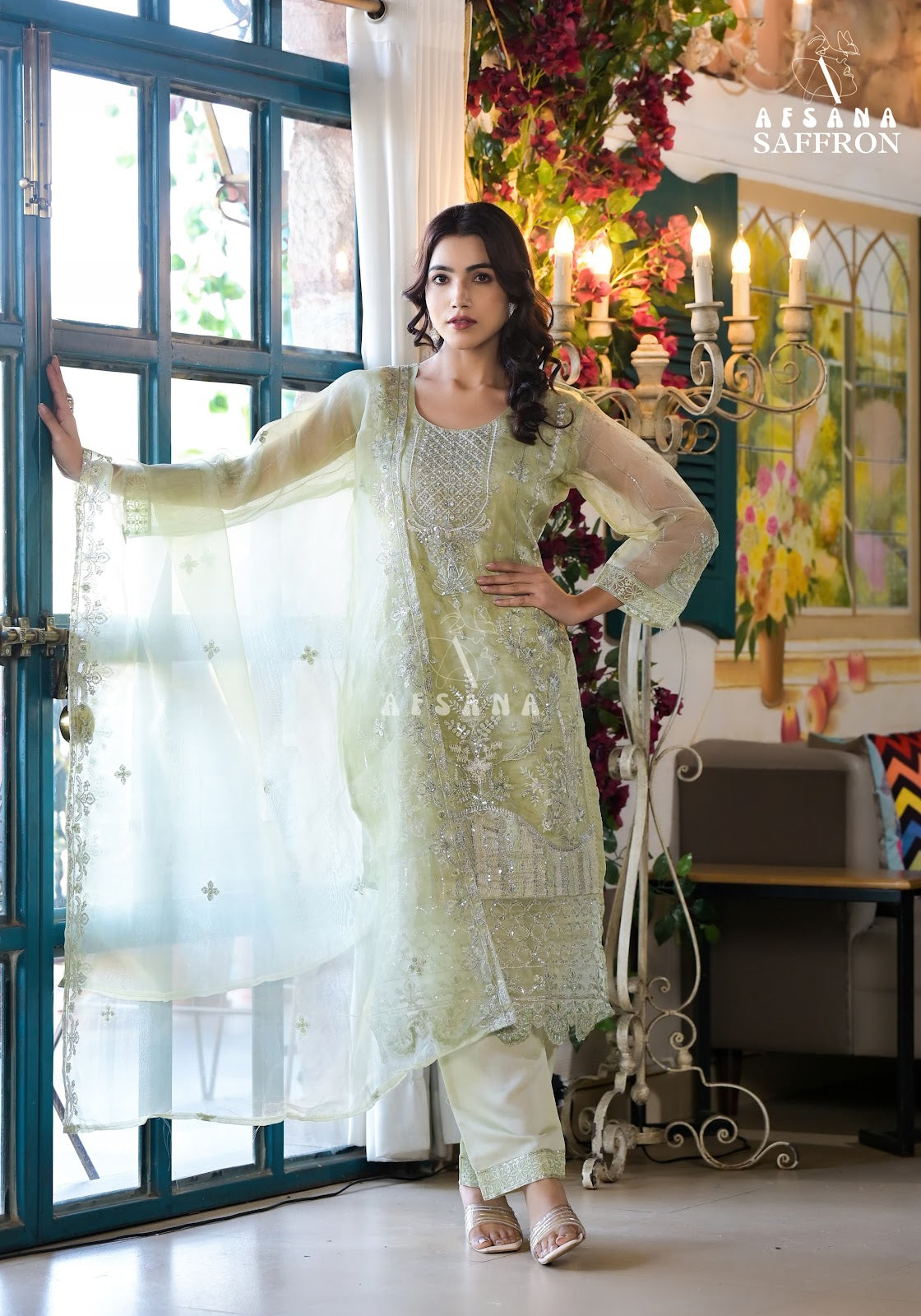 Saffron Afsana Organza Pakistani Readymade Suits