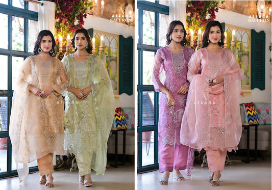 Saffron Afsana Organza Pakistani Readymade Suits