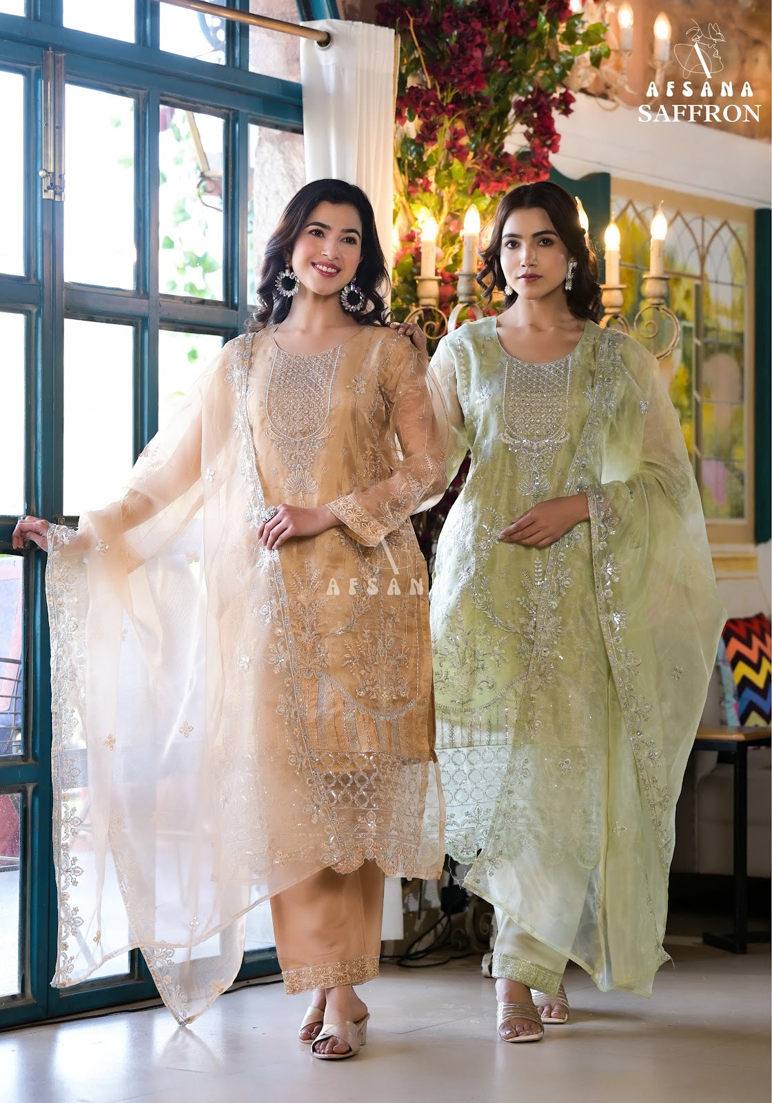Saffron Afsana Organza Pakistani Readymade Suits
