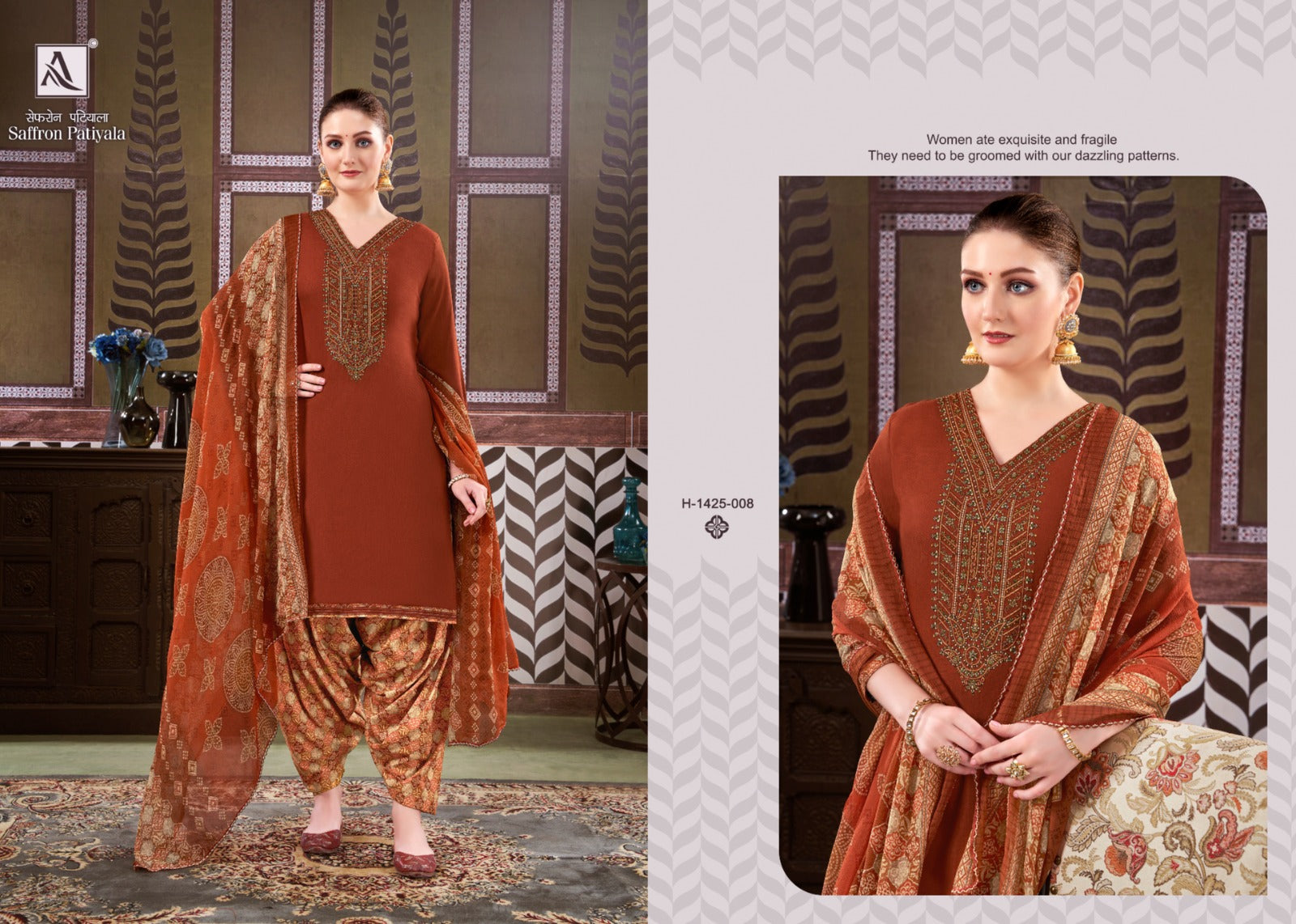 Saffron Alok Viscose Rayon Patiyala Style Suits