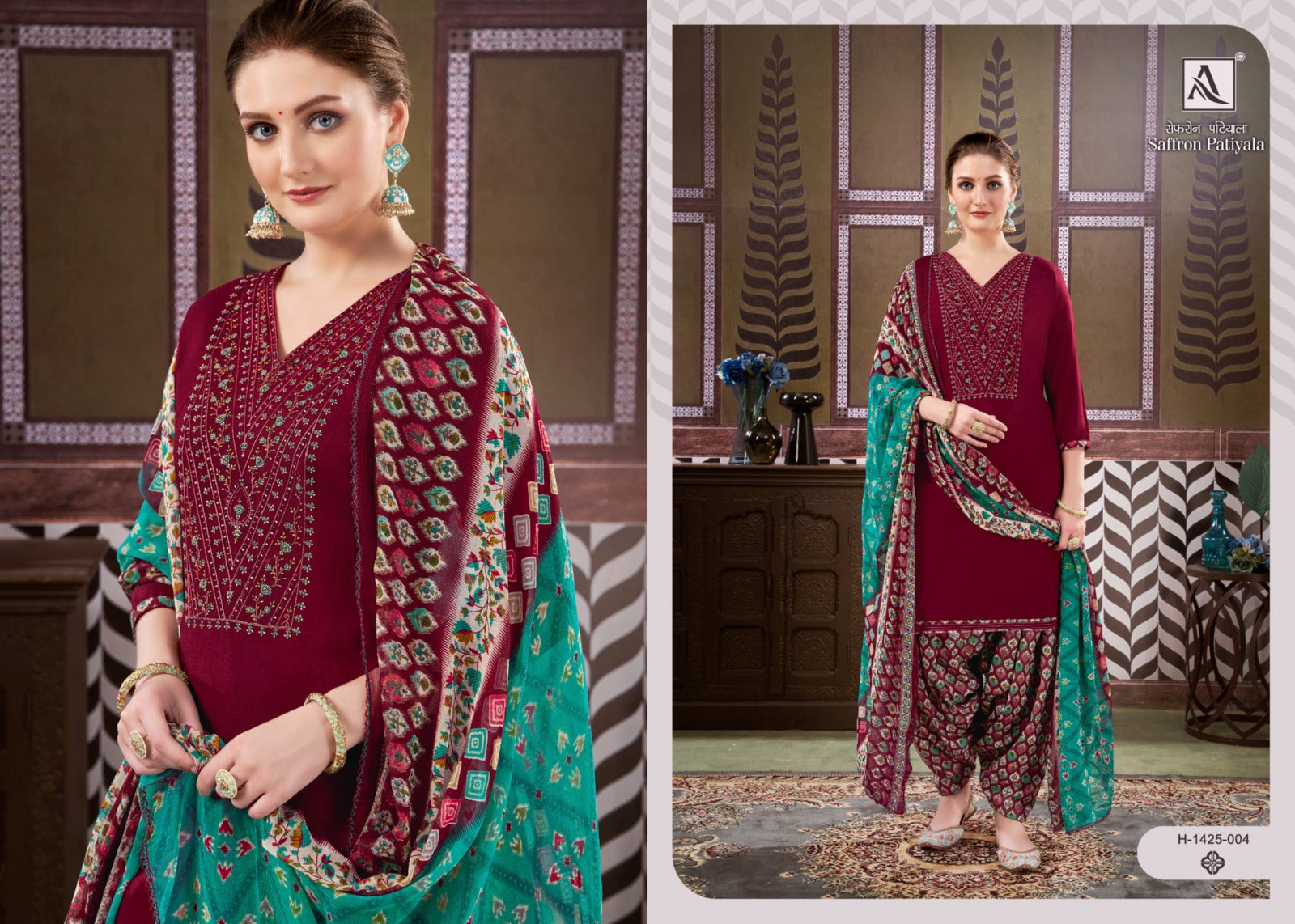 Saffron Alok Viscose Rayon Patiyala Style Suits