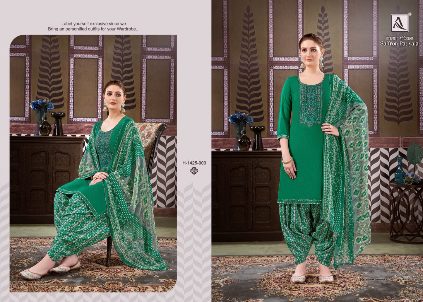 Saffron Alok Viscose Rayon Patiyala Style Suits