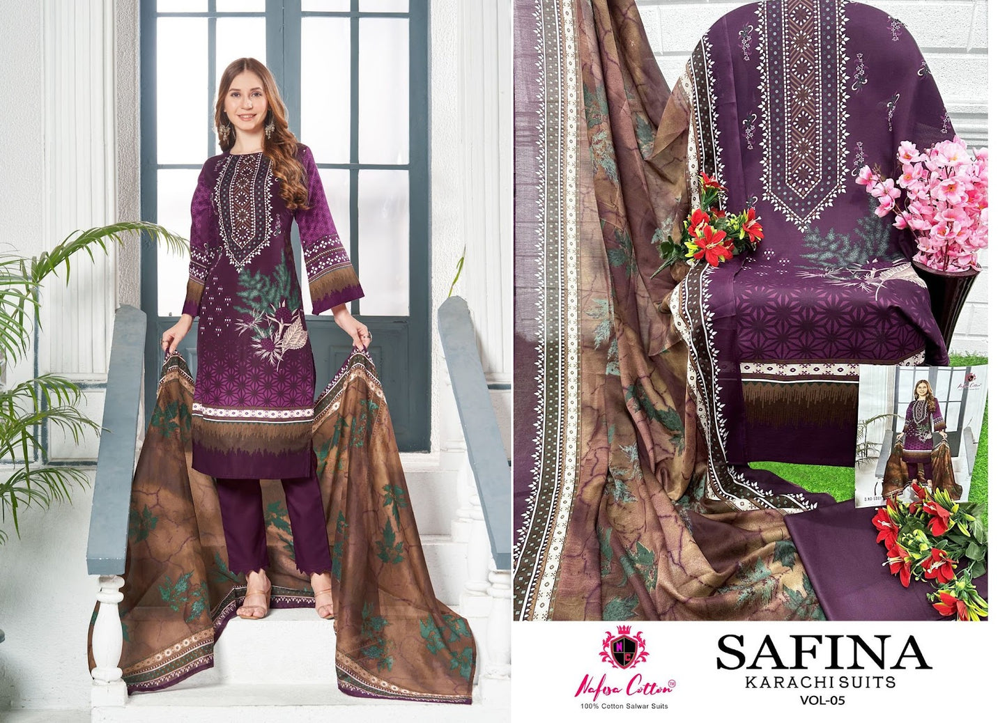 Safina Vol 5 Nafisa Cotton Karachi Salwar Suits