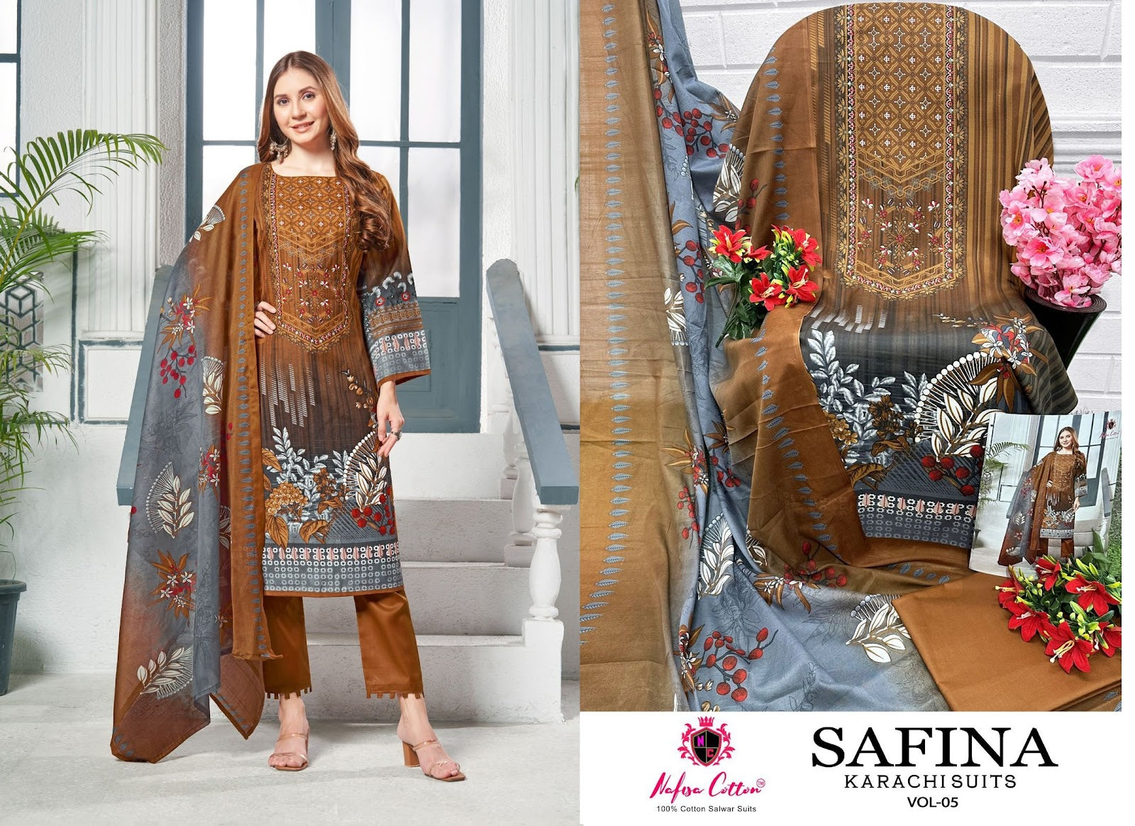 Safina Vol 5 Nafisa Cotton Karachi Salwar Suits