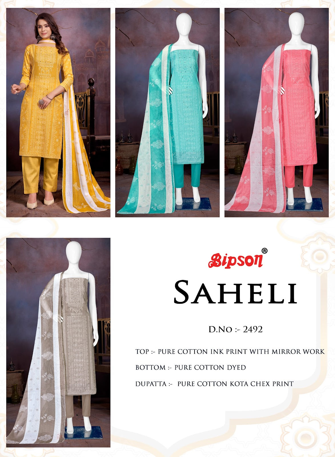 Saheli-2492 Bipson Prints Cotton Pant Style Suits