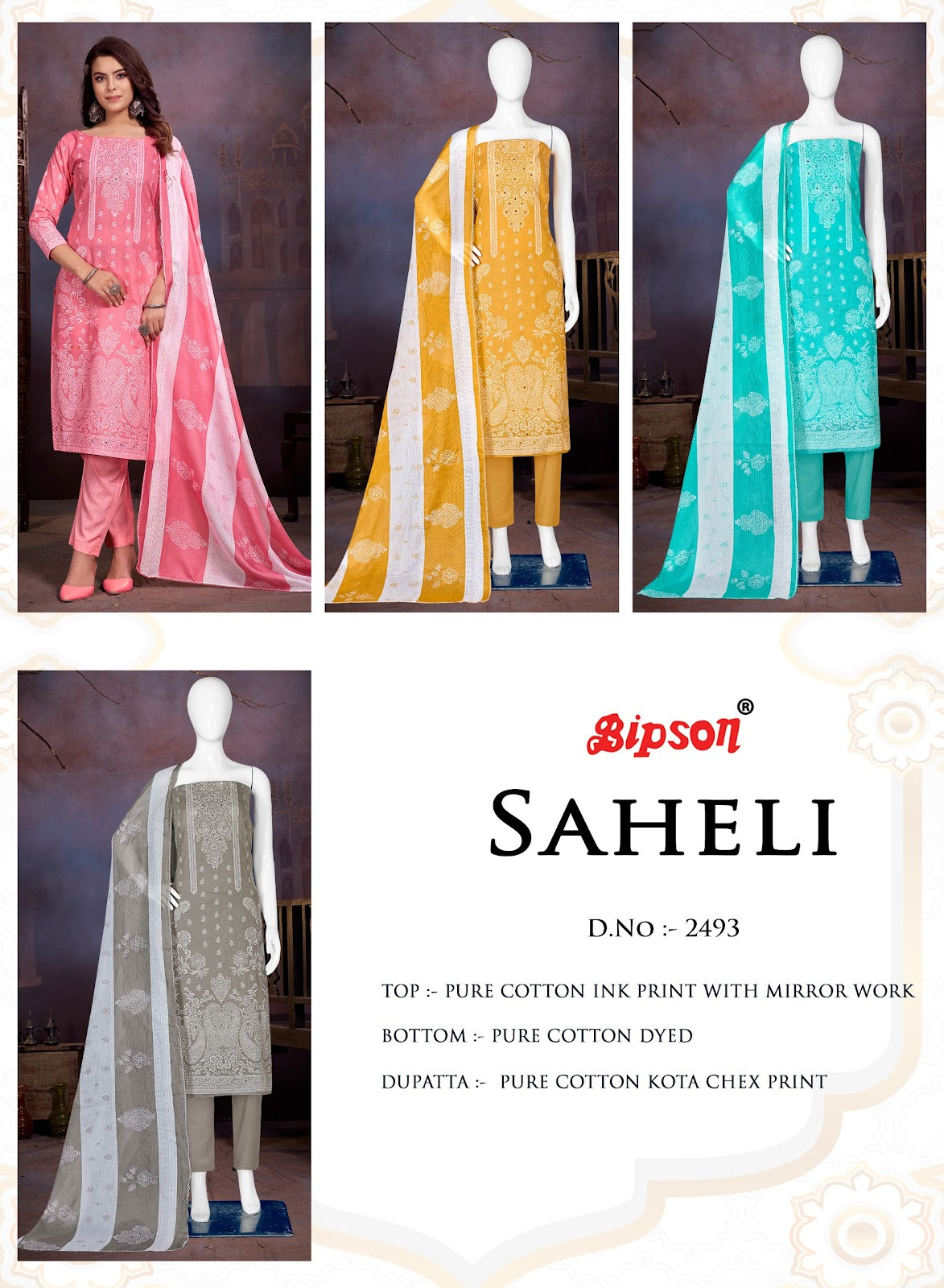 Saheli-2493 Bipson Prints Cotton Pant Style Suits