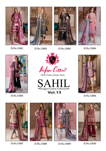 Sahil Designer Cotton Collection Vol 13 Nafisa Cotton Karachi Salwar Suits