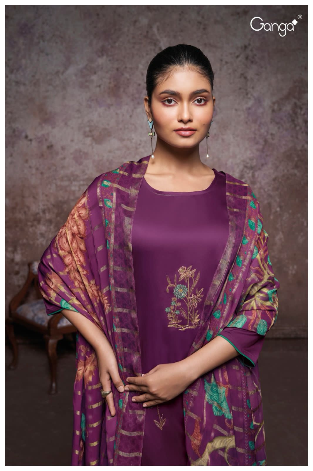 Saige 2329 Ganga Cotton Silk Plazzo Style Suits
