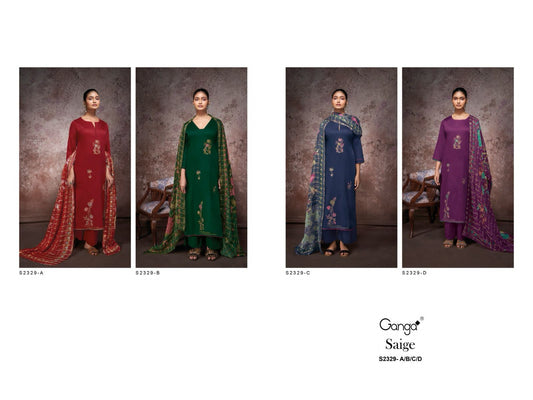 Saige 2329 Ganga Cotton Silk Plazzo Style Suits