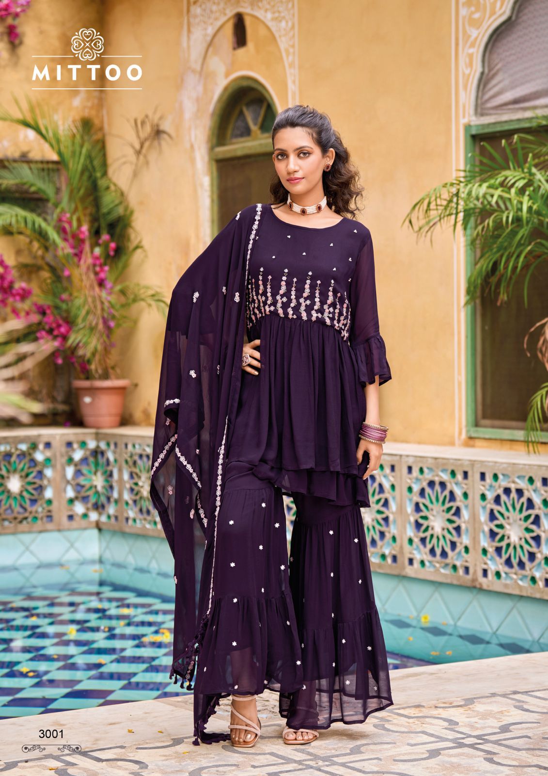 Sajda Mittoo Georgette Readymade Sharara Suits