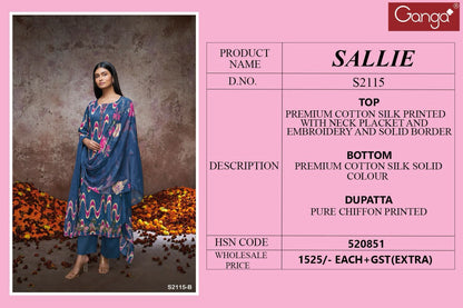 Sallie 2115 Ganga Cotton Silk Plazzo Style Suits
