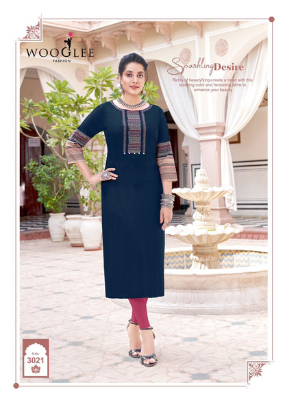 Salonee Vol 5 Wooglee Rayon Long Straight Kurti