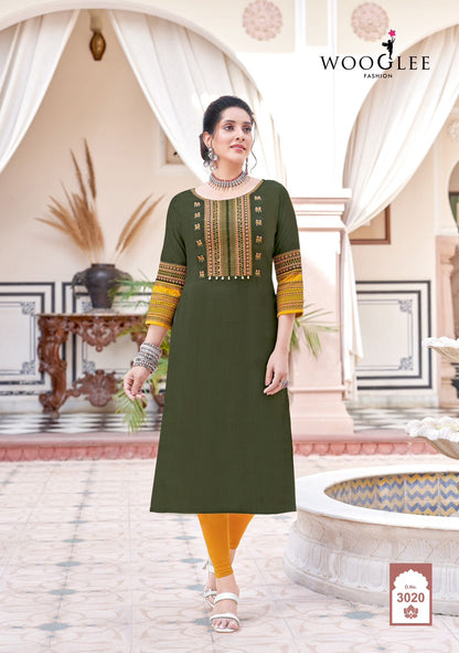 Salonee Vol 5 Wooglee Rayon Long Straight Kurti
