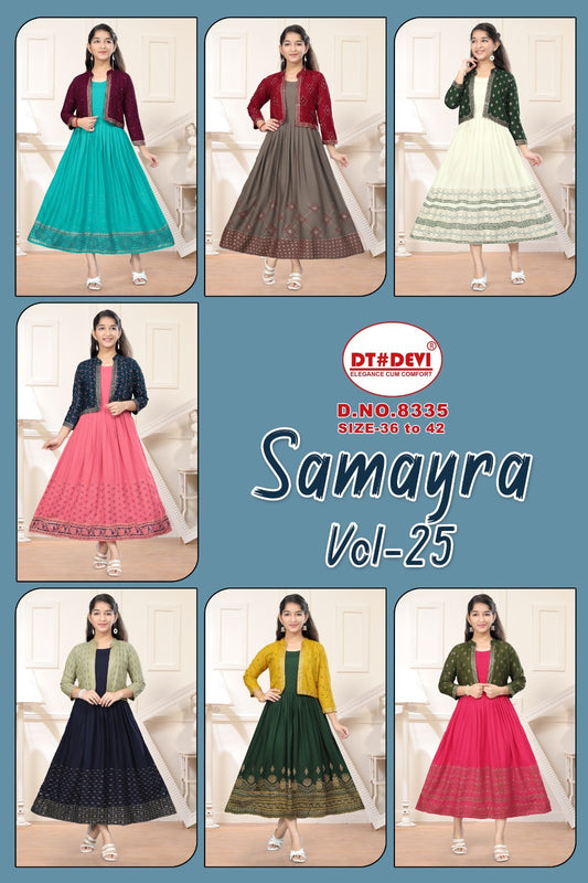 Samayra Vol 25-8335 Dt Devi Rayon Girls Kurti Jacket Set