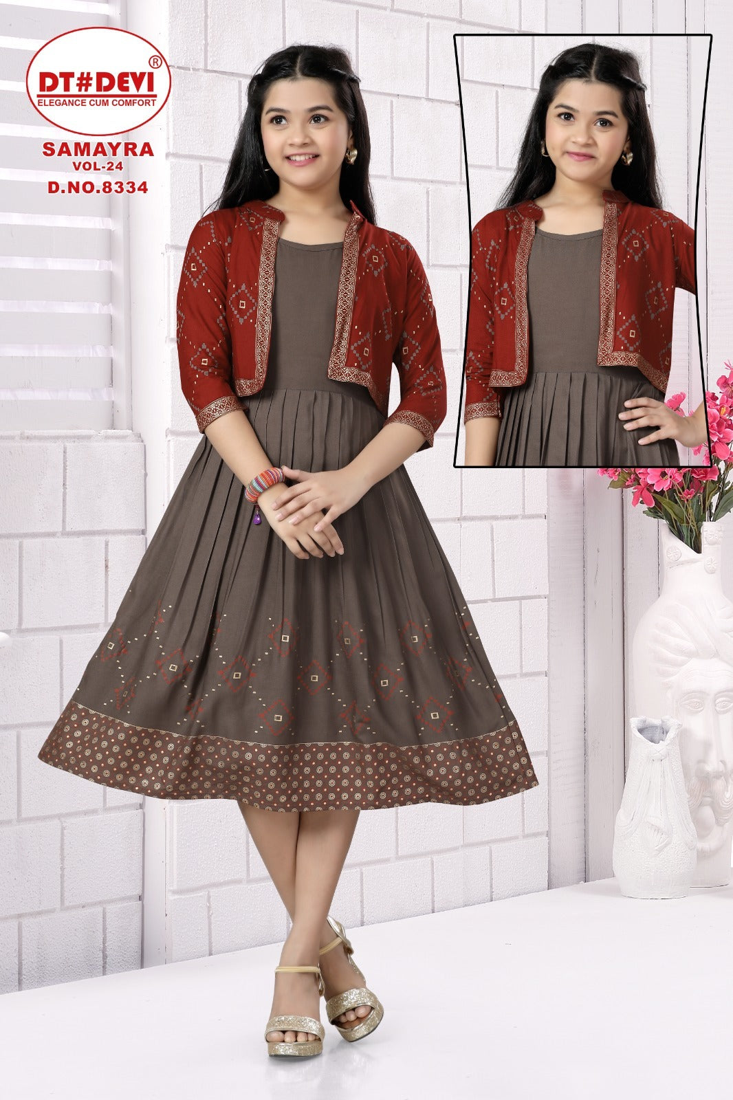 Samayra Vol 24-8334 Dt Devi Rayon Girls Kurti Jacket Set