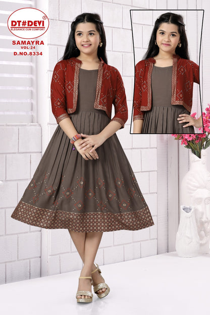 Samayra Vol 24-8334 Dt Devi Rayon Girls Kurti Jacket Set