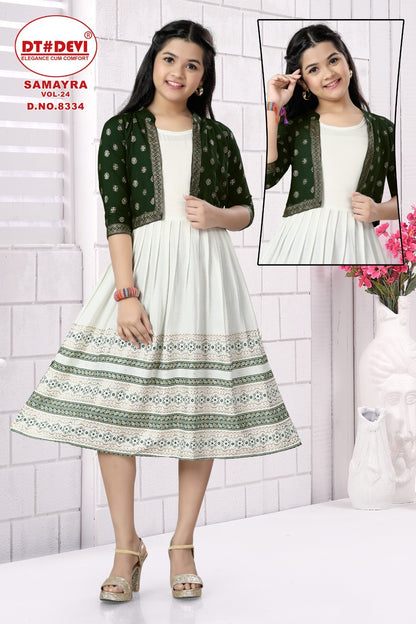 Samayra Vol 24-8334 Dt Devi Rayon Girls Kurti Jacket Set