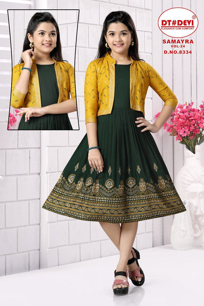 Samayra Vol 24-8334 Dt Devi Rayon Girls Kurti Jacket Set