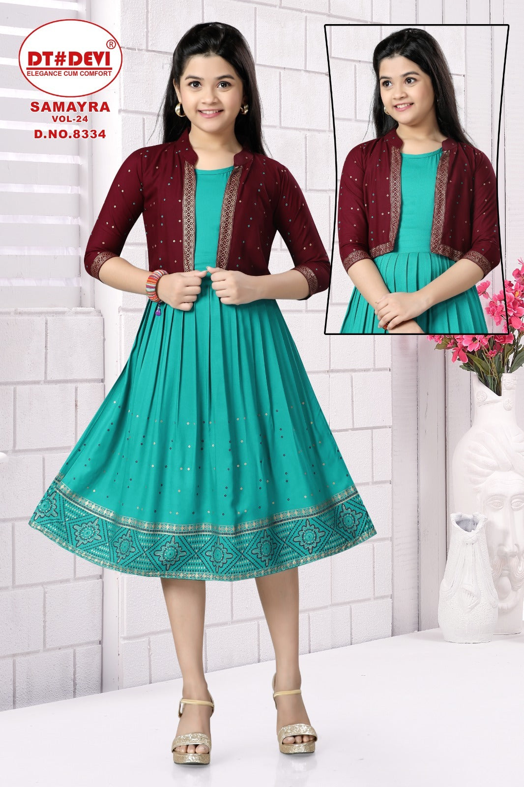 Samayra Vol 24-8334 Dt Devi Rayon Girls Kurti Jacket Set
