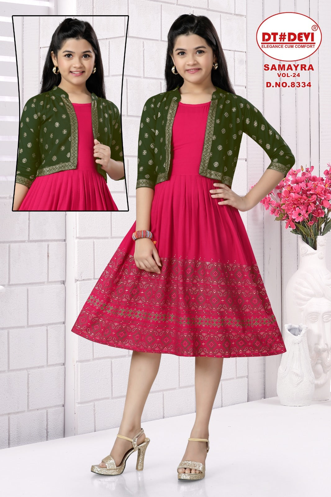 Samayra Vol 24-8334 Dt Devi Rayon Girls Kurti Jacket Set