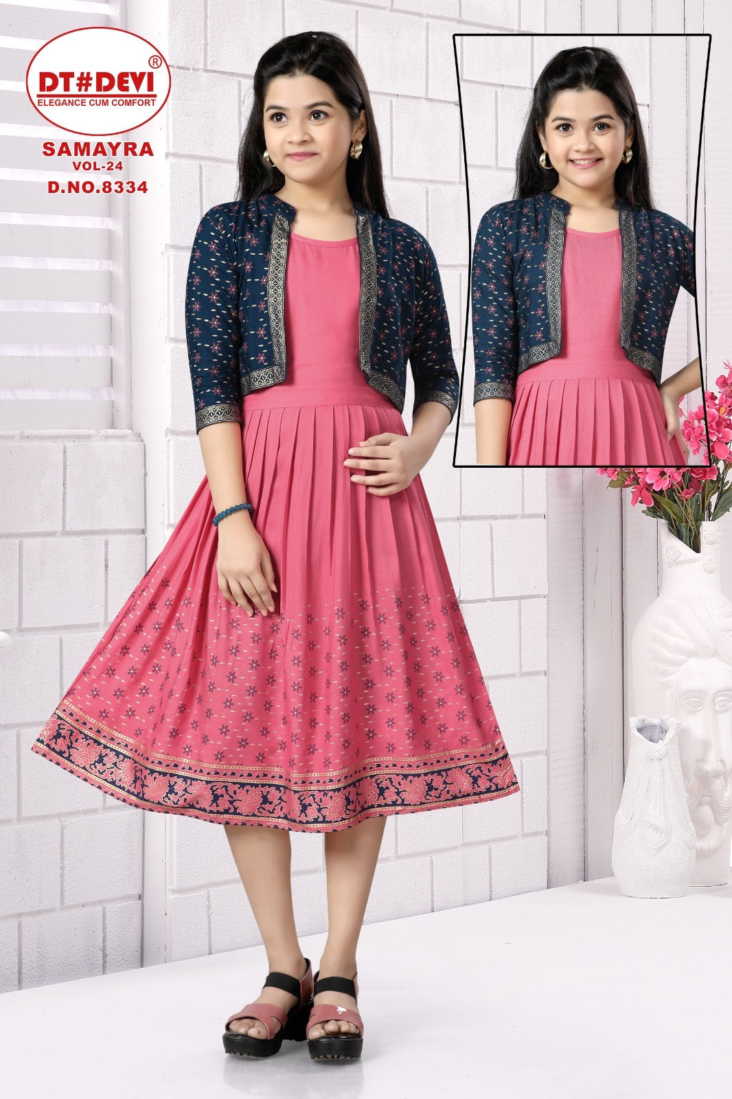 Samayra Vol 24-8334 Dt Devi Rayon Girls Kurti Jacket Set