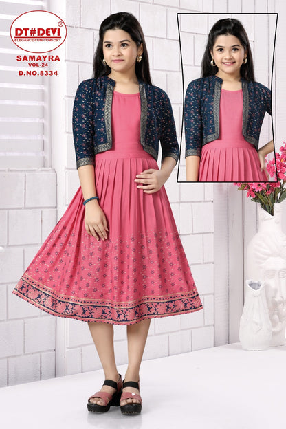 Samayra Vol 24-8334 Dt Devi Rayon Girls Kurti Jacket Set