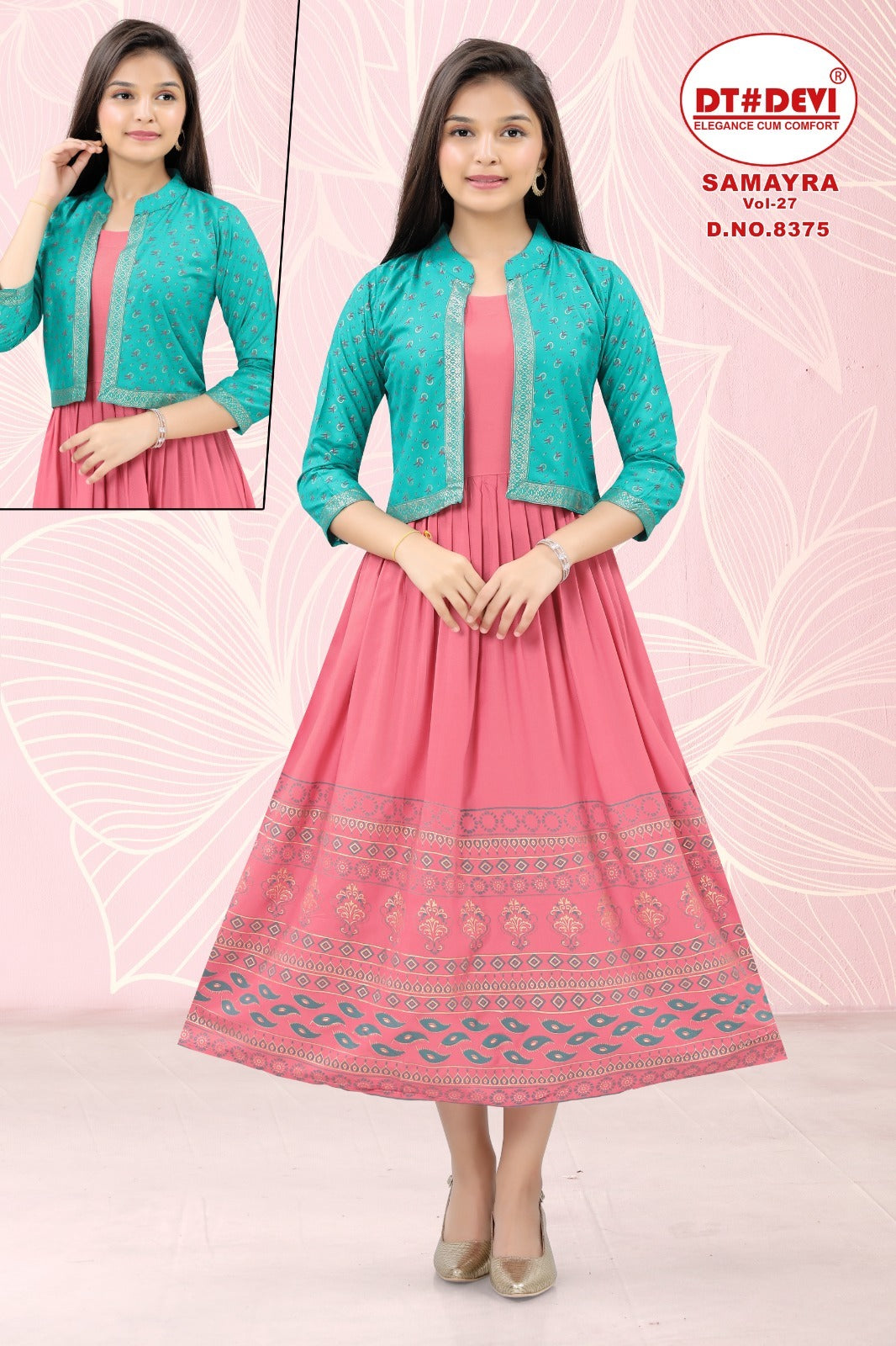 Samayra Vol 27 Dt Devi Reyon Girls Kurti Jacket Set