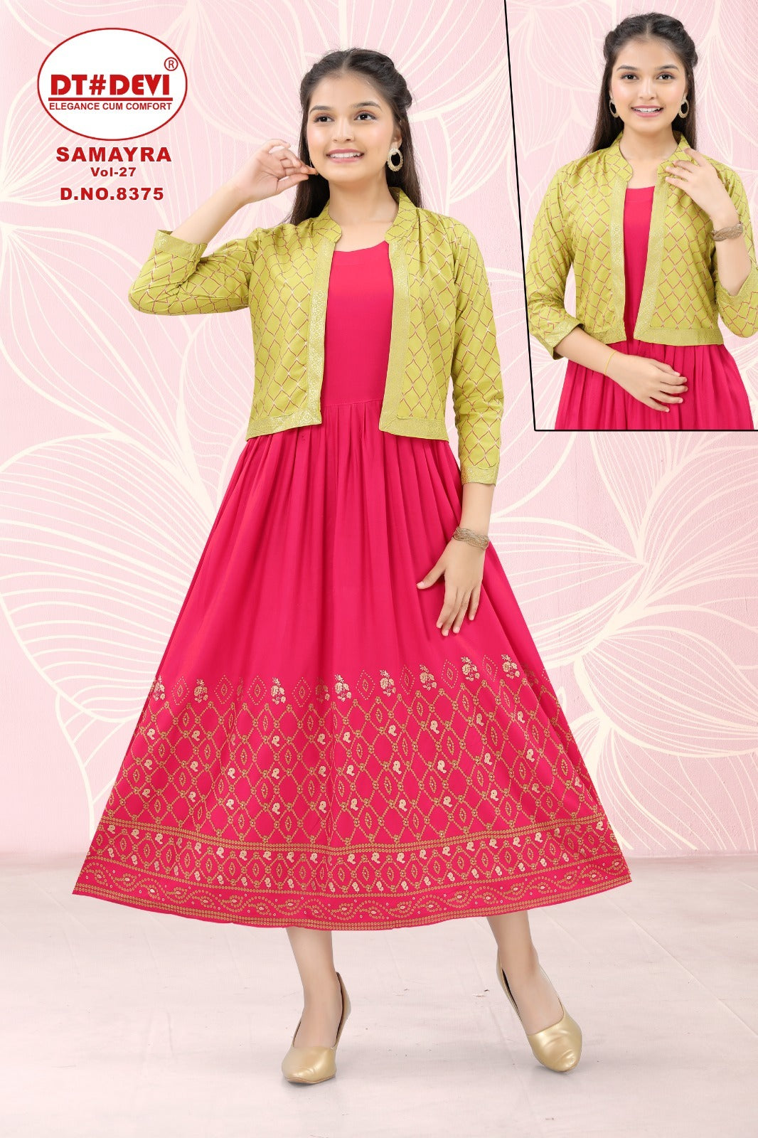 Samayra Vol 27 Dt Devi Reyon Girls Kurti Jacket Set