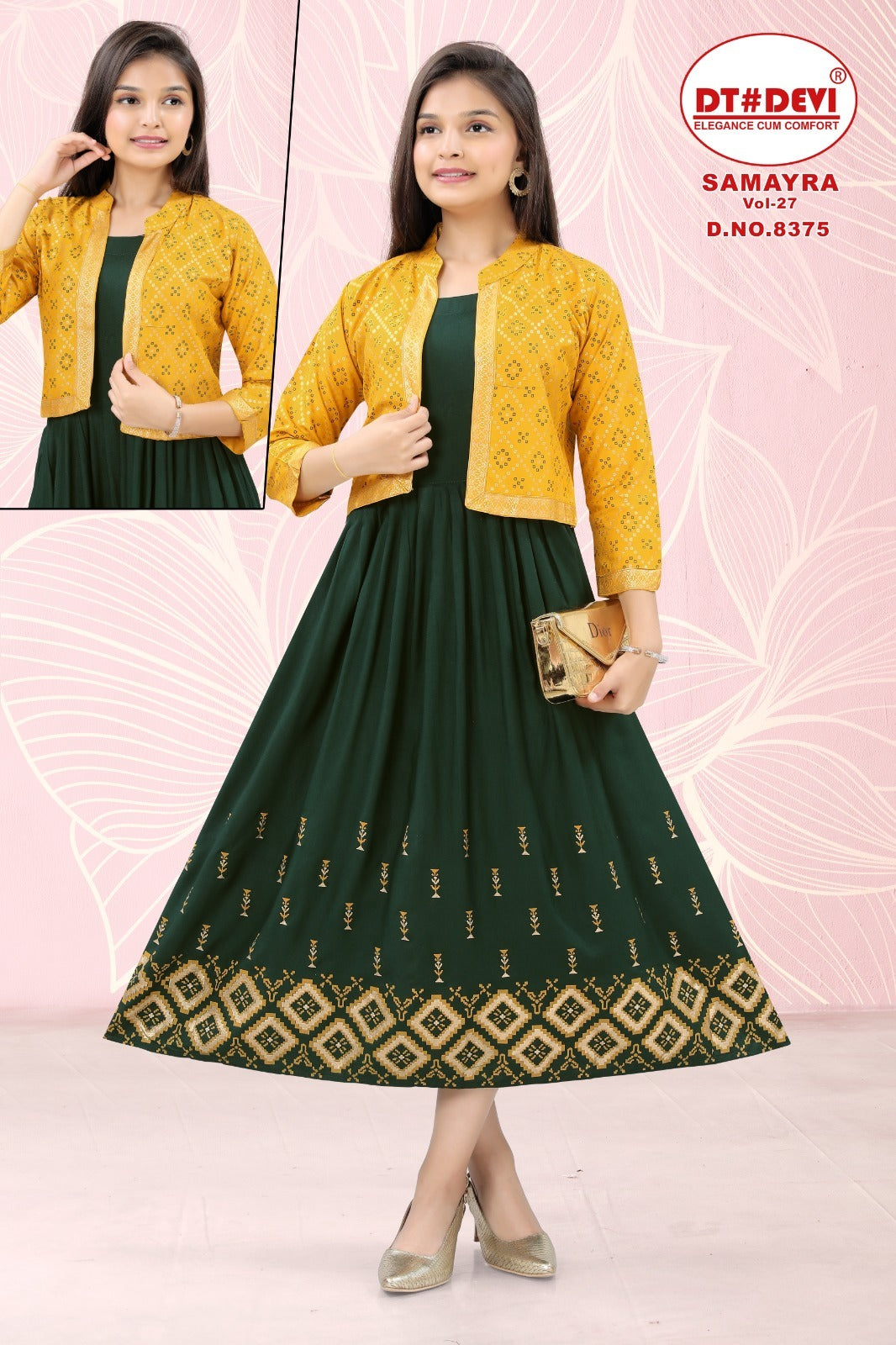 Samayra Vol 27 Dt Devi Reyon Girls Kurti Jacket Set