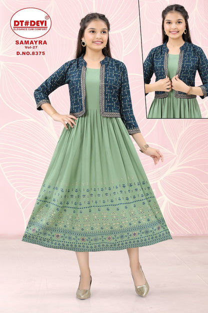 Samayra Vol 27 Dt Devi Reyon Girls Kurti Jacket Set
