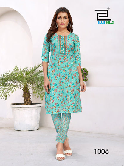 Sameera Blue Hills Cotton Kurti Pant Set