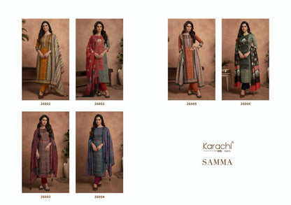 Samma Karachi Prints Jaam Satin Pant Style Suits