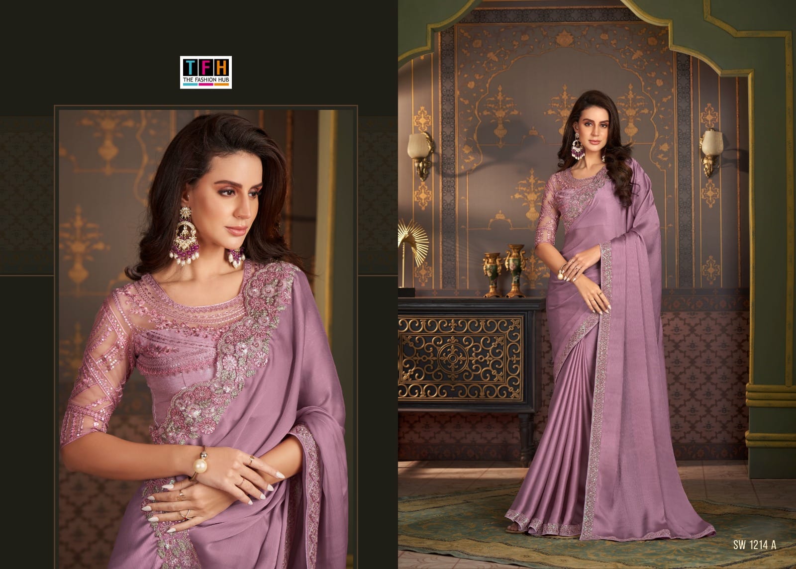 Sandalwood- Sw-1214 Tfh Satin Silk Sarees