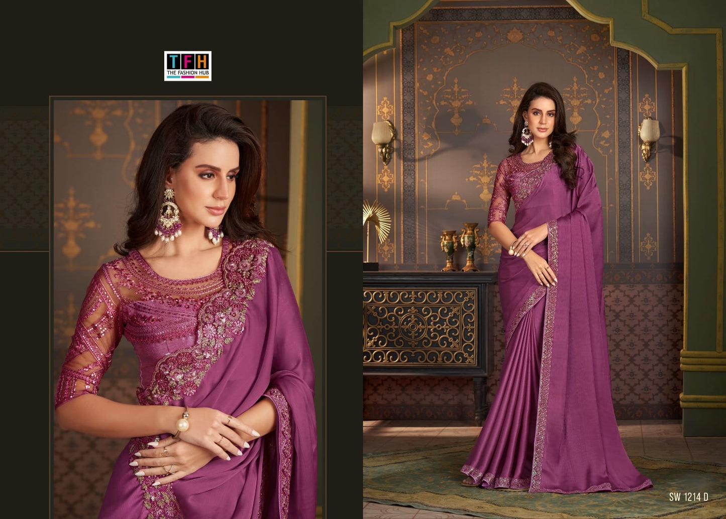 Sandalwood- Sw-1214 Tfh Satin Silk Sarees