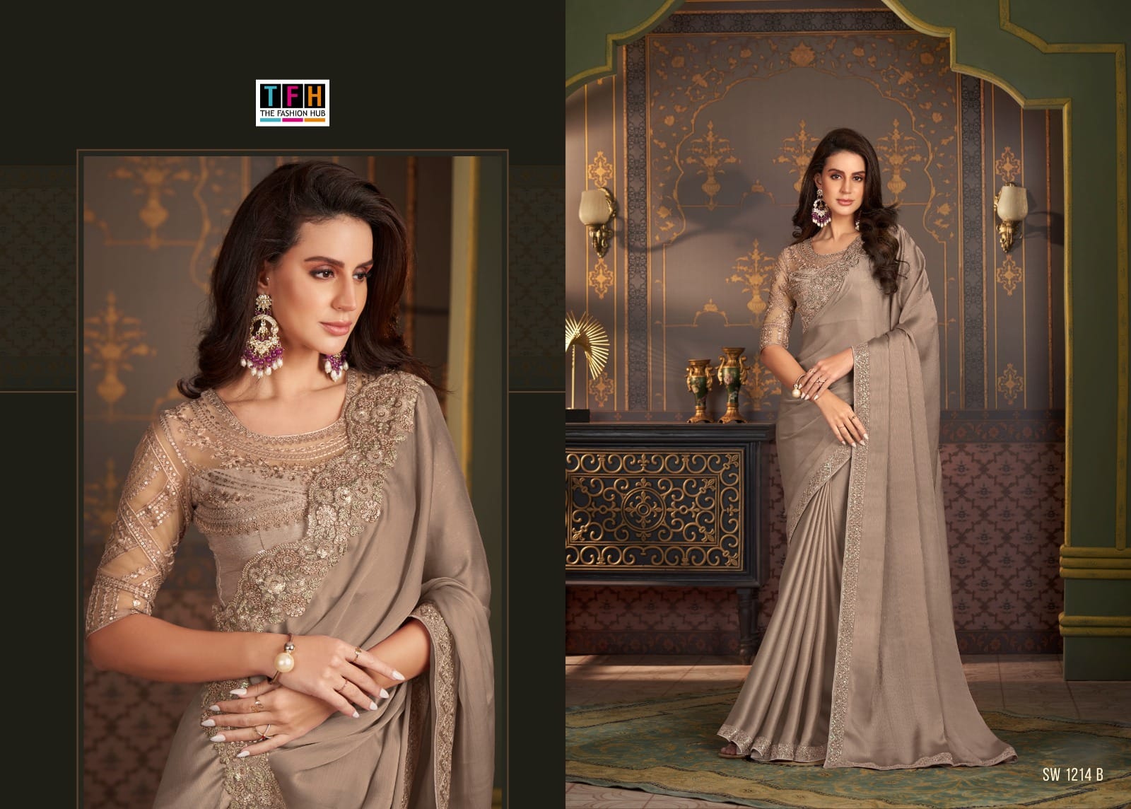 Sandalwood- Sw-1214 Tfh Satin Silk Sarees