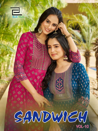 Sandwich Vol 10 Blue Hills Rayon 14Kg Anarkali Kurtis