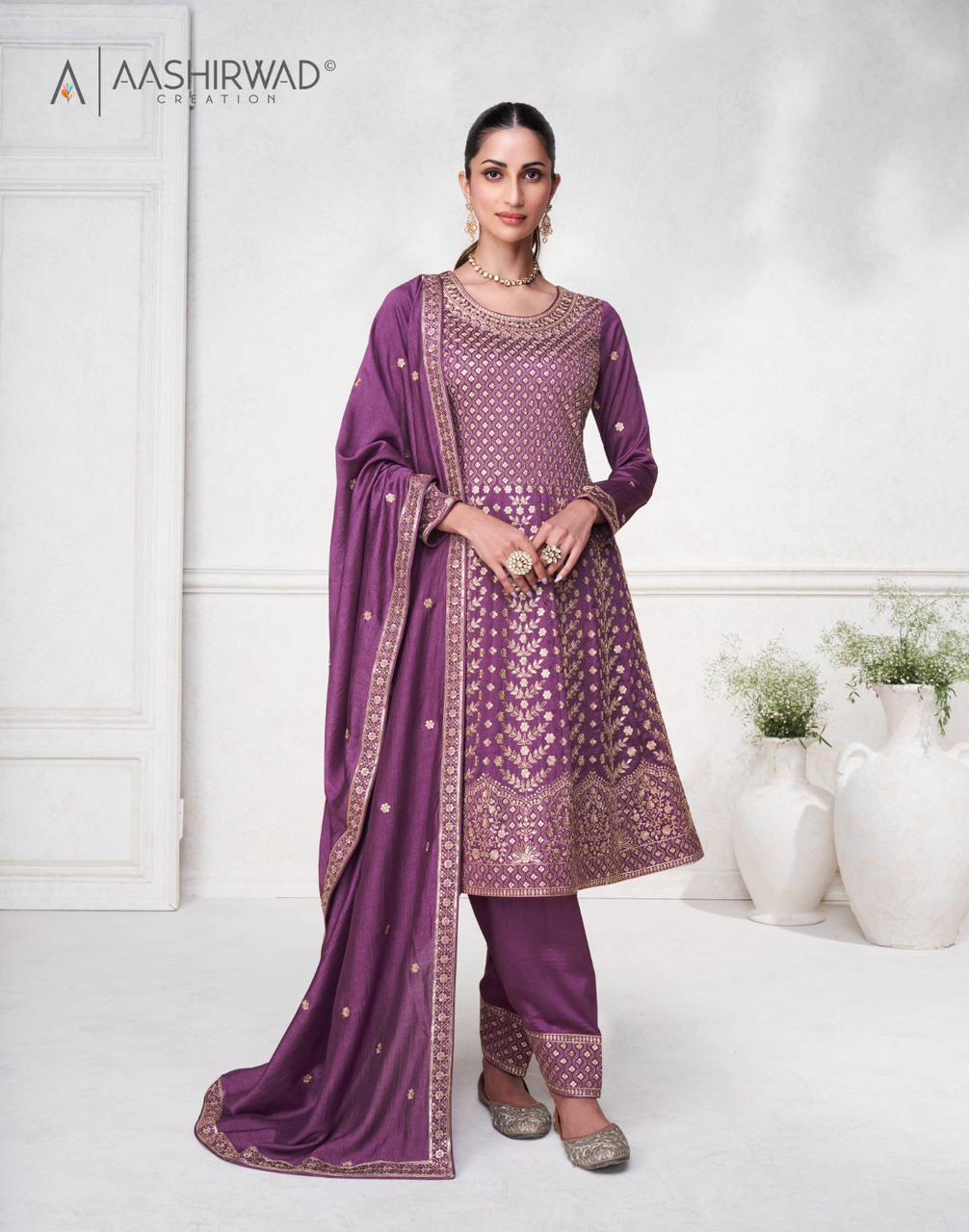 Sargam Aashirwad Creation Silk Readymade Pant Style Suits