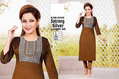 Satrang Zoya Two Tone Straight Cut Kurtis