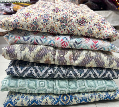 Schiffli 3.0 Bluehills Cotton Mens Kurta Pajama