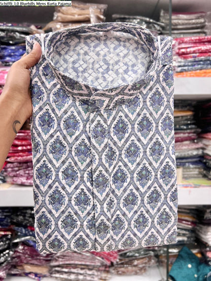 Schiffli 3.0 Bluehills Cotton Mens Kurta Pajama