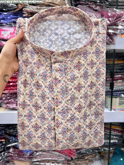 Schiffli 3.0 Bluehills Cotton Mens Kurta Pajama