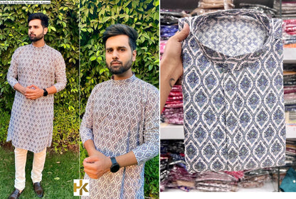 Schiffli 3.0 Bluehills Cotton Mens Kurta Pajama