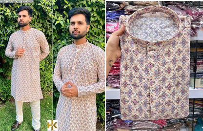 Schiffli 3.0 Bluehills Cotton Mens Kurta Pajama