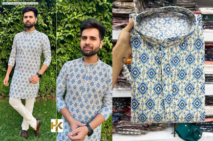 Schiffli 3.0 Bluehills Cotton Mens Kurta Pajama