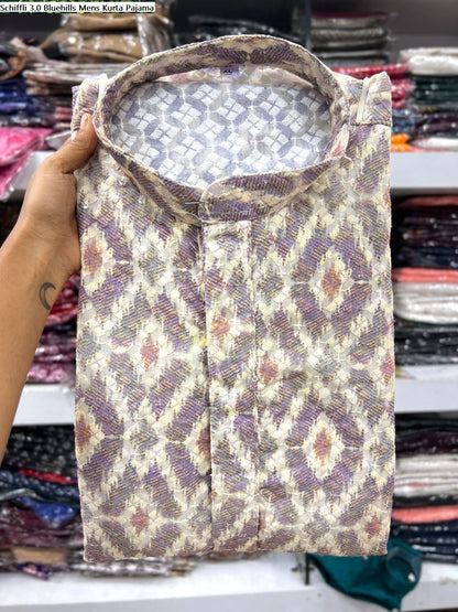 Schiffli 3.0 Bluehills Cotton Mens Kurta Pajama