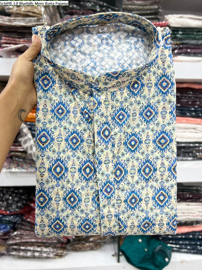 Schiffli 3.0 Bluehills Cotton Mens Kurta Pajama