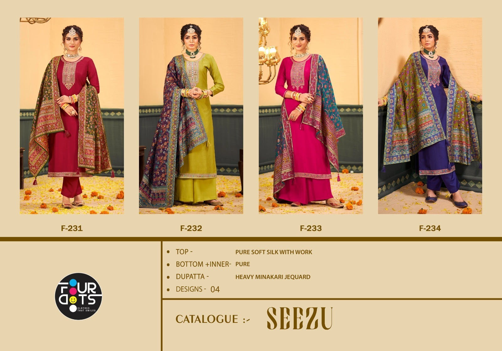 Seezu Four Dots Silk Plazzo Style Suits