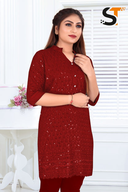 Sequence Work Salas Rayon Short Kurtis
